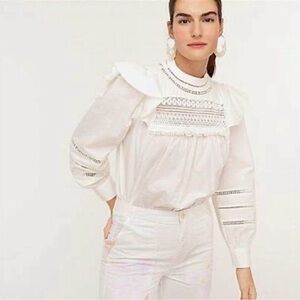 J.Crew Ruffle Sleeve Lace Crochet Cotton Blouse, Size S